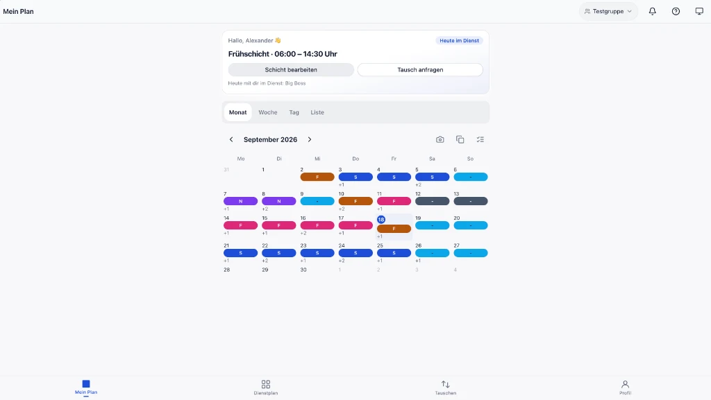 Desktop-Ansicht des Projekts Dienstplan Web App